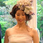 結婚式ヘッドドレス　ピンク&パープル